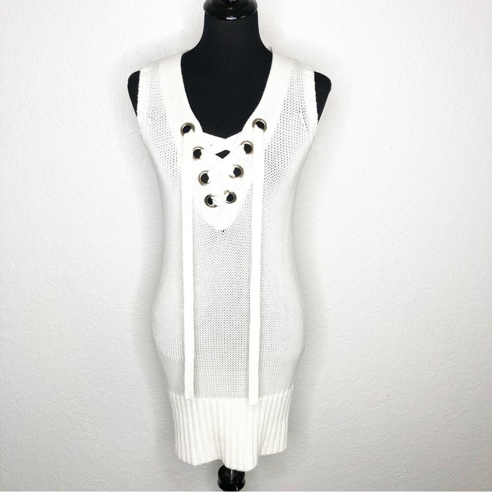 Lovers & Friends off white cream ivory sweater knit lace up dress size Small